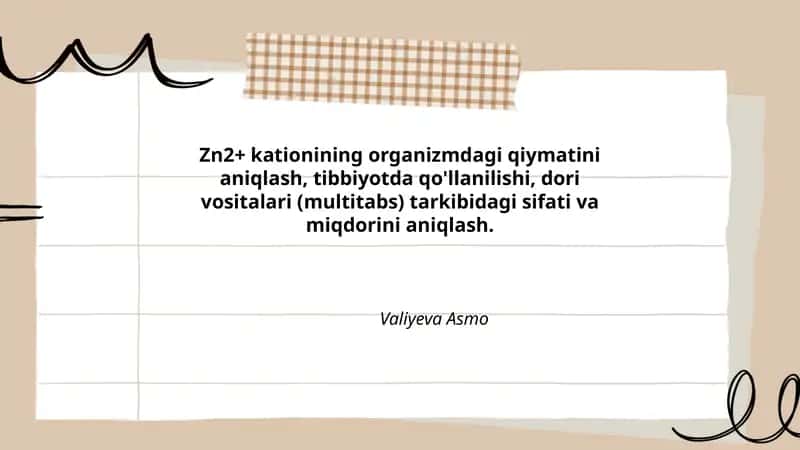 Zn2+ kationining qiymatini aniqlash 1