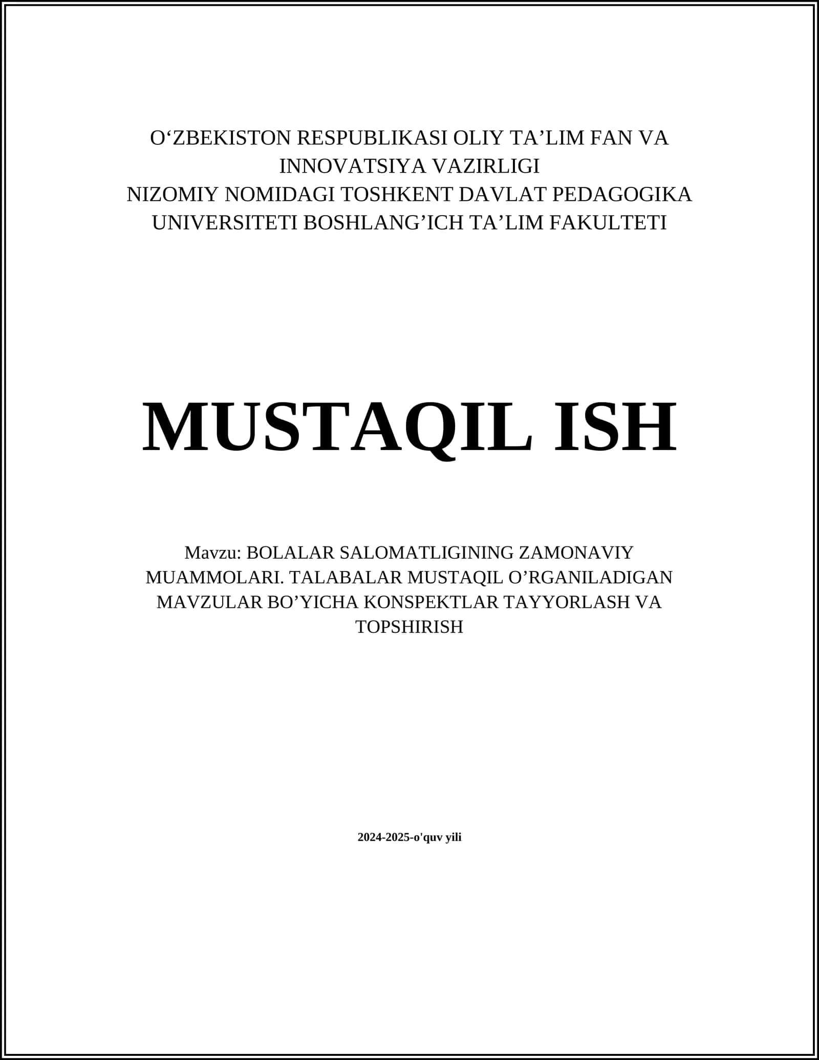 Bolalar Salomatligining Zamonaviy Muammolari 1