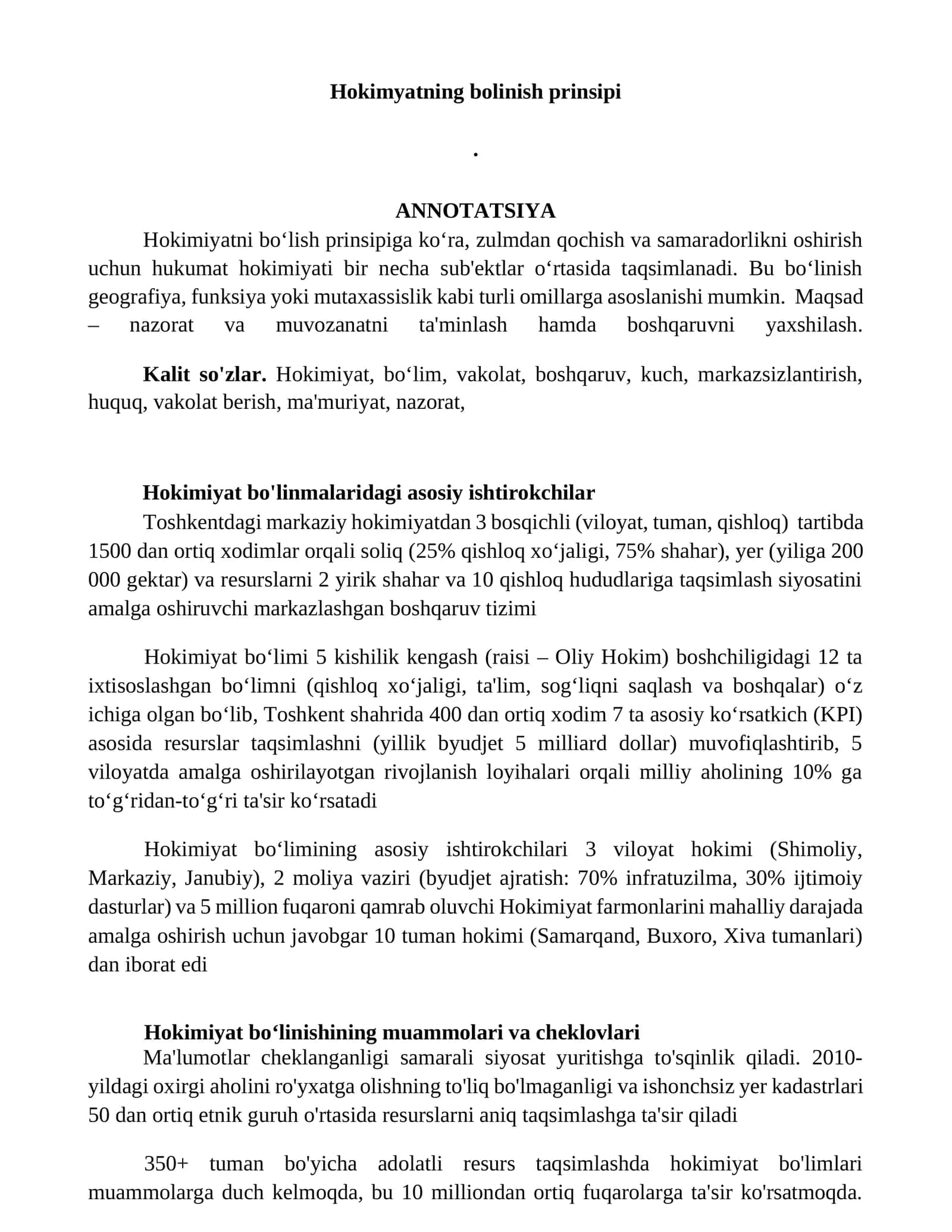Hokimyatning bolinish prinsipi 1