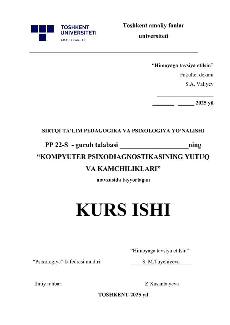 KOMPYUTER PSIXODIAGNOSTIKASINING YUTUQ VA KAMCHILIKLARI. 1