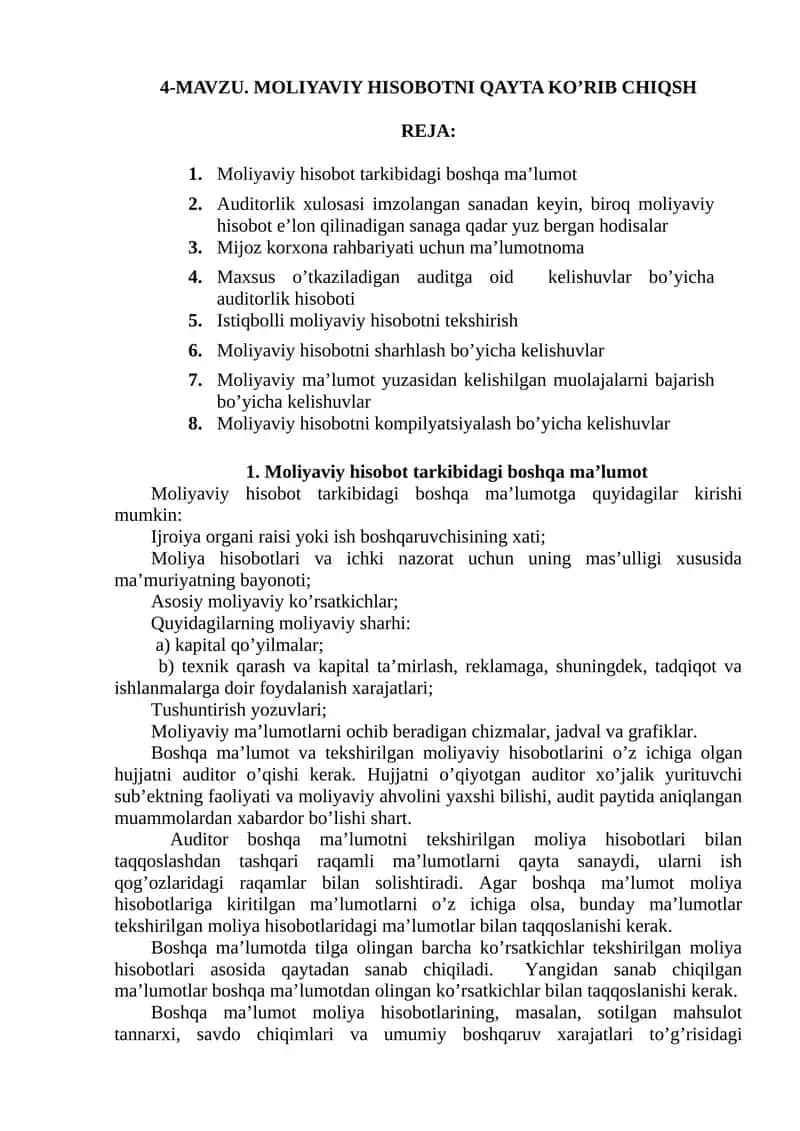 Moliyaviy hisobotni qayta ko’rib chiqsh 1