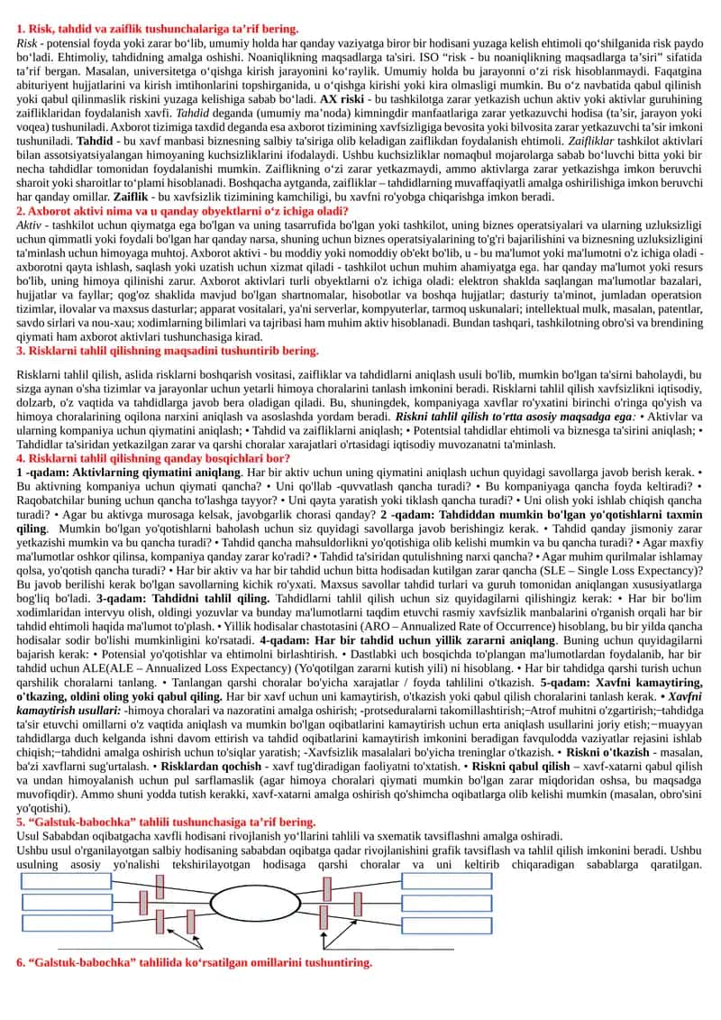 Risk, tahdid va zaiflik tushunchalariga ta’rif bering 1