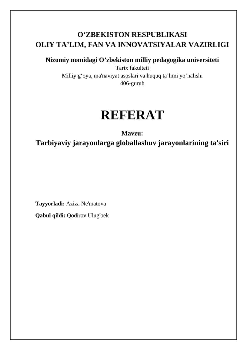 Globalizatsiya va ta'lim: Asosiy tushunchalar va ta'sirlar 1