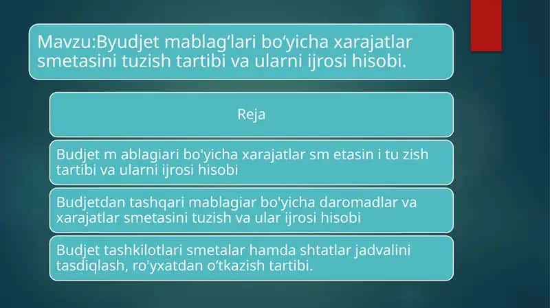 Budjet mablagi aro'ib o'chirish 1
