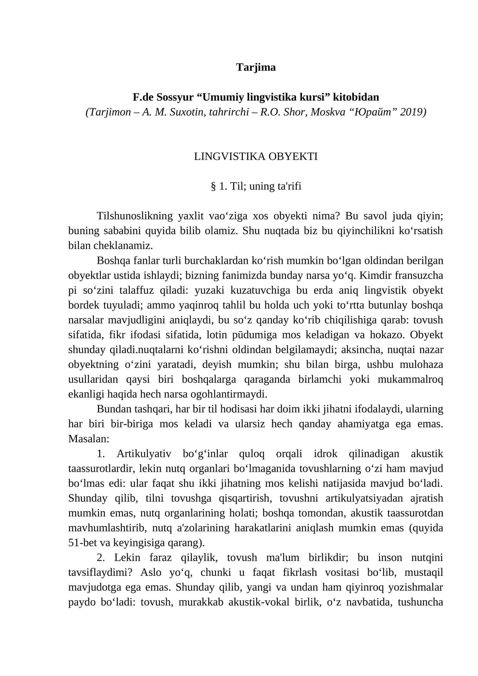 Umumiy lingvistika kursi kitobidan 1