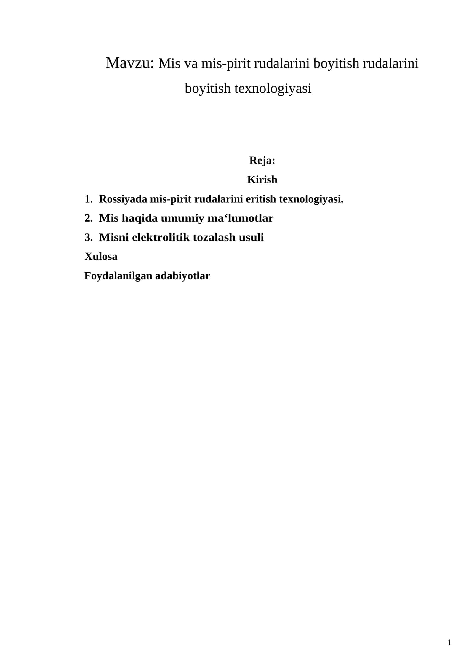 Mis va mis-pirit rudalarini boyitish rudalarini boyitish texnologiyasi 1