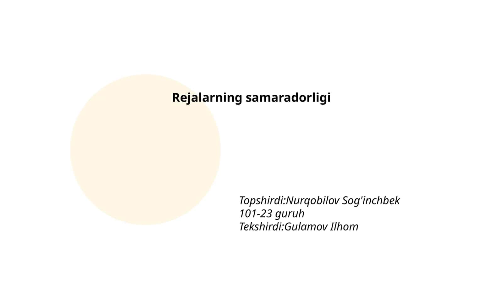 Rejalarning samaradorligi 1