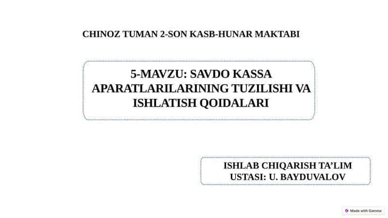 Savdo kassa aparatlarilarining tuzilishi va  ishlatish qoidalari. 1