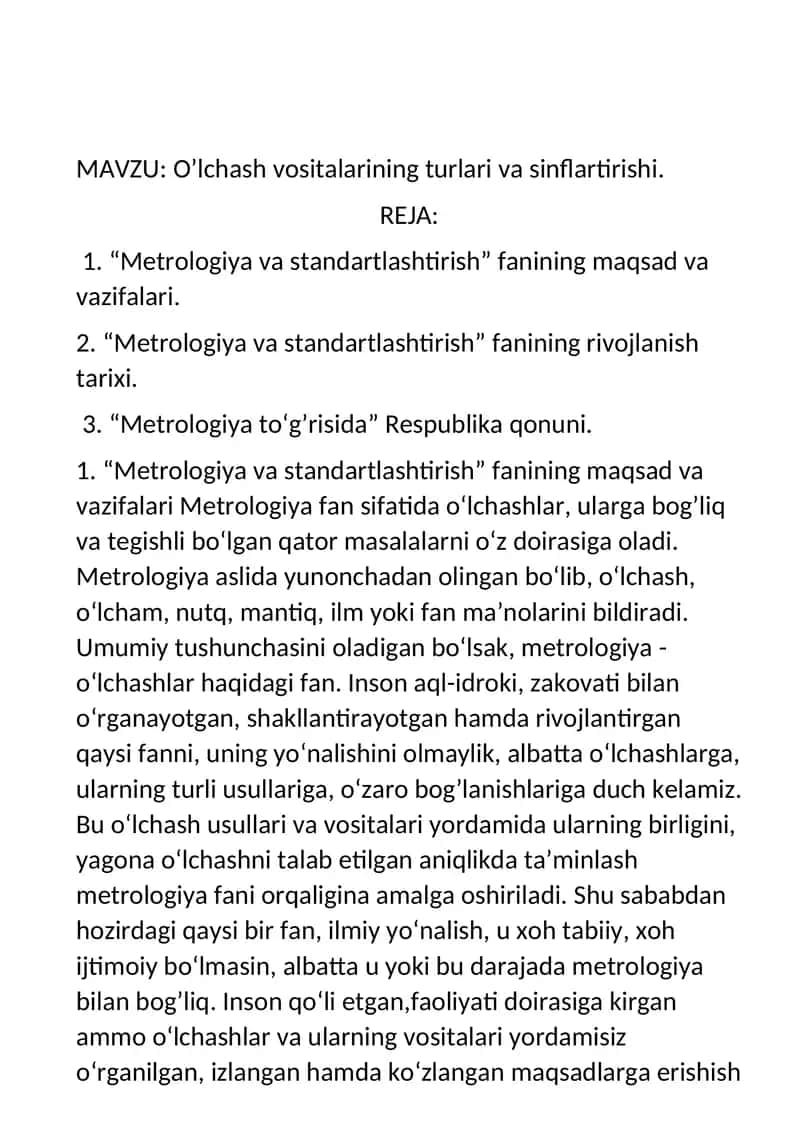 O’lchash vositalarining turlari va sinflartirishi 1