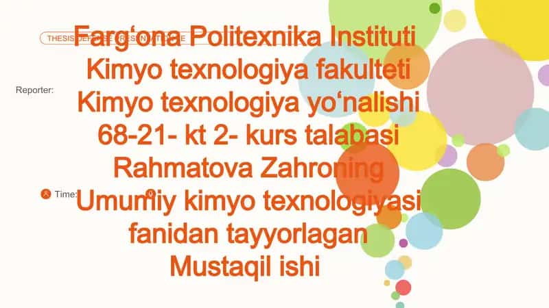 Kimyotexnologiya yoʻnalishida mustaqil ish 1