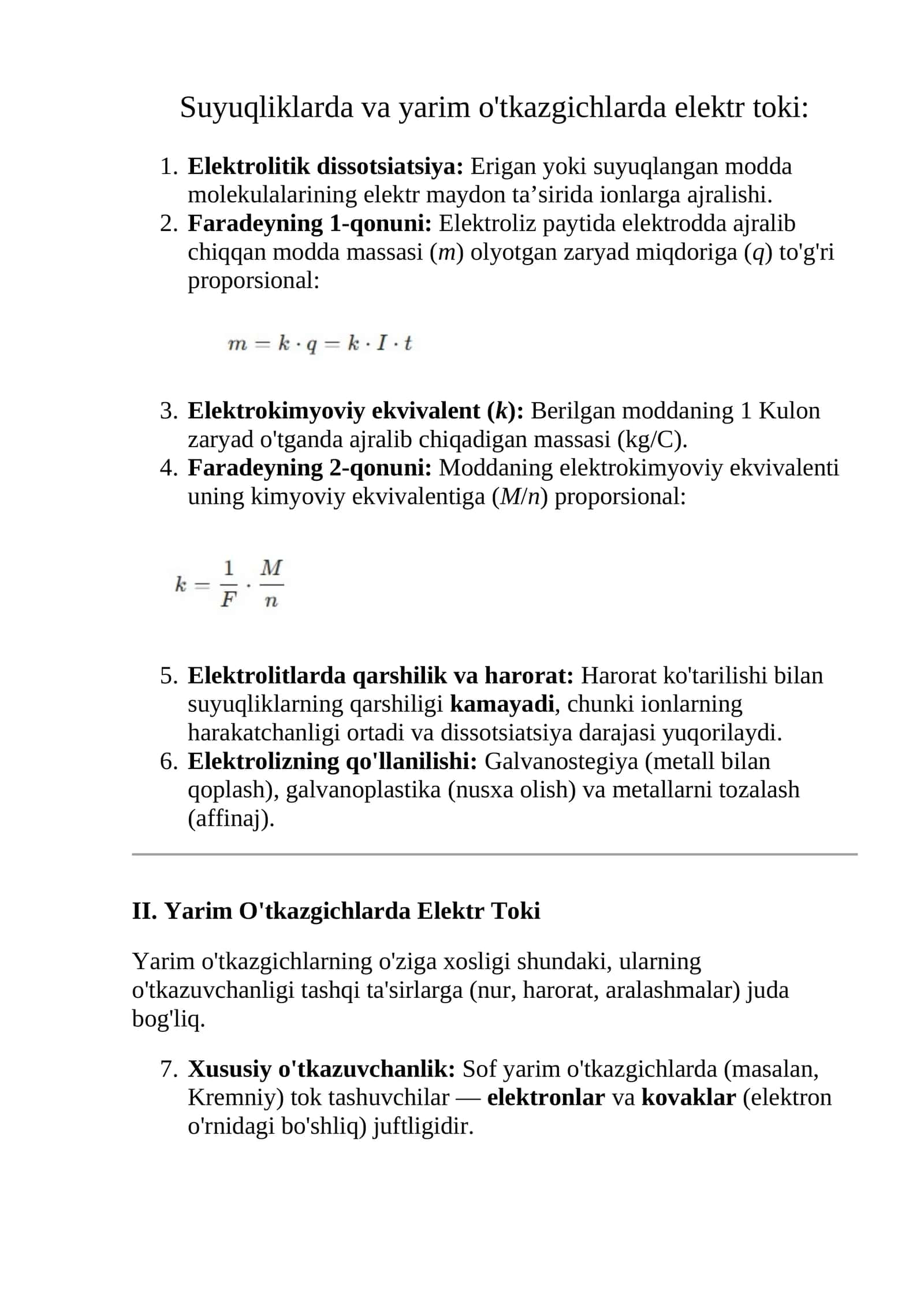 Elektr toki suyuqliklarda va yarim o'tkazgichlarda 1