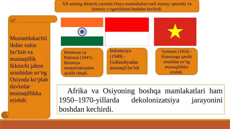 XX asrning ikkinchi yarmida Osiyo mamlakatlarining iqtisodiy vai jtimoiy o‘zgarishlari 1