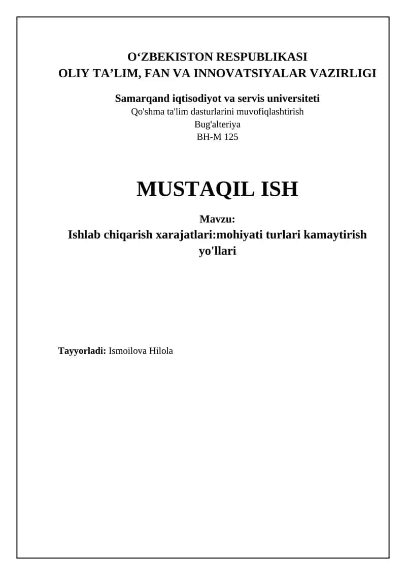 Ishlab chiqarish xarajatlari 1