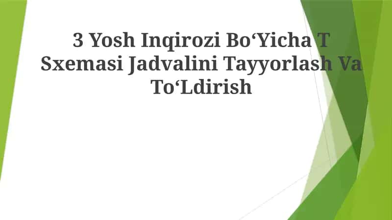 3 Yosh Inqirozi BoʻYicha T Sxemasi Jadvalini Tayyorlash VaToʻLdirish 1