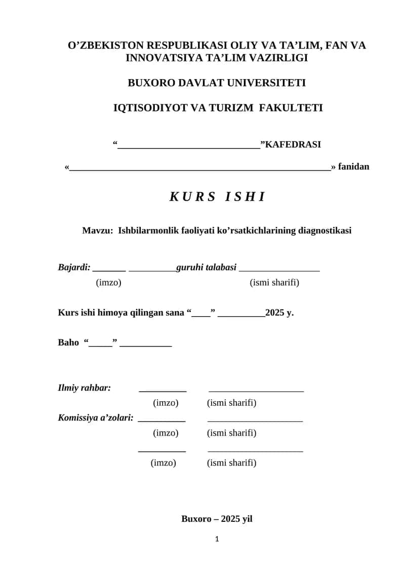 Ishbilarmonlik faoliyati ko’rsatkichlarining diagnostikasi 1