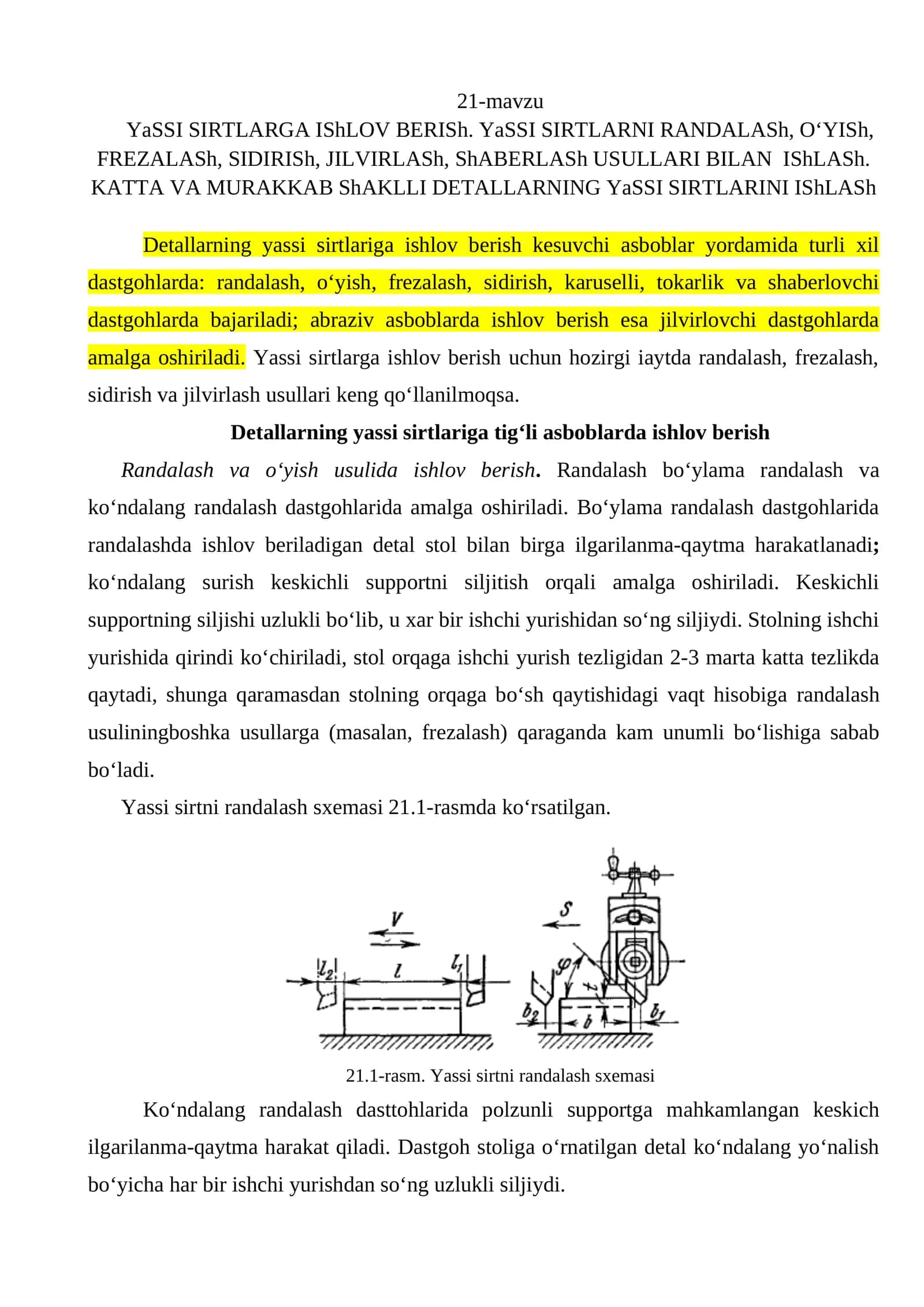 Yassi sirtlarga ishlov berish 1