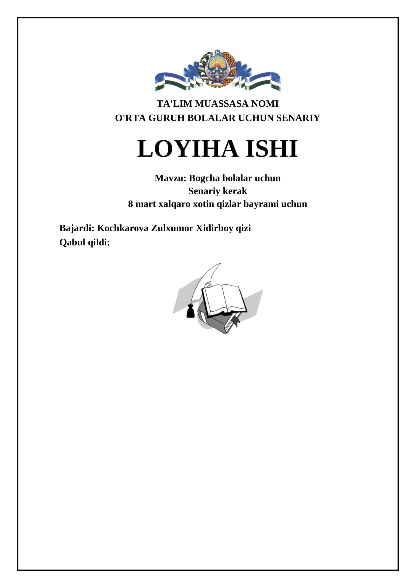 O'RTA GURUH BOLALAR UCHUN SENARIY 1