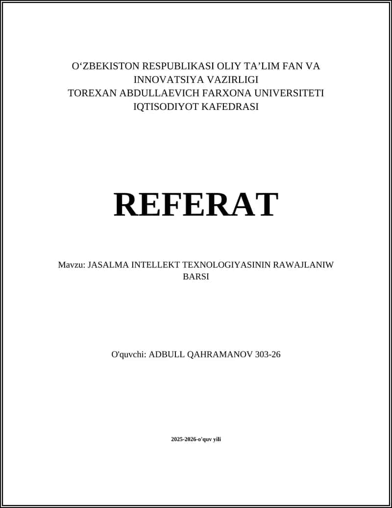 JASALMA INTELLEKT TEXNOLOGIYASININ RAWAJLANIW BARSI 1