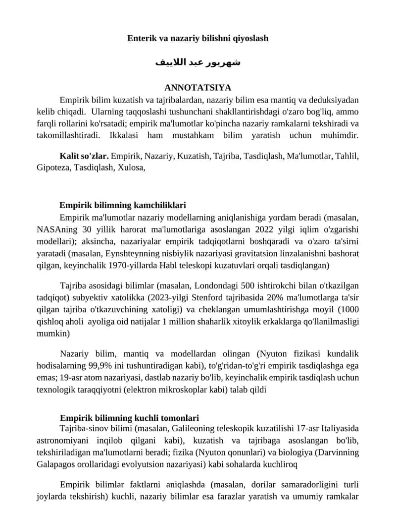 Enterik va nazariy bilishni qiyoslash 1
