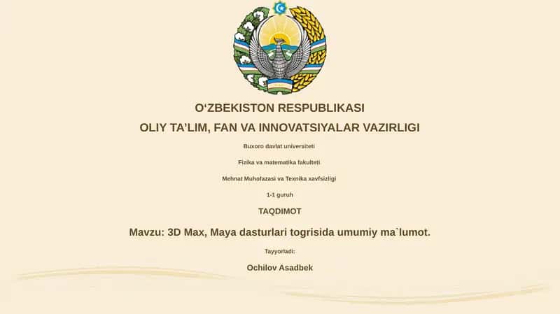 3D Max, Maya dasturlari togrisida umumiy ma`lumot 1