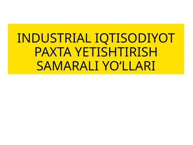 IQTISODIYOT PAXTA YETISHTIRISH SAMARALI YO‘LLARI 1