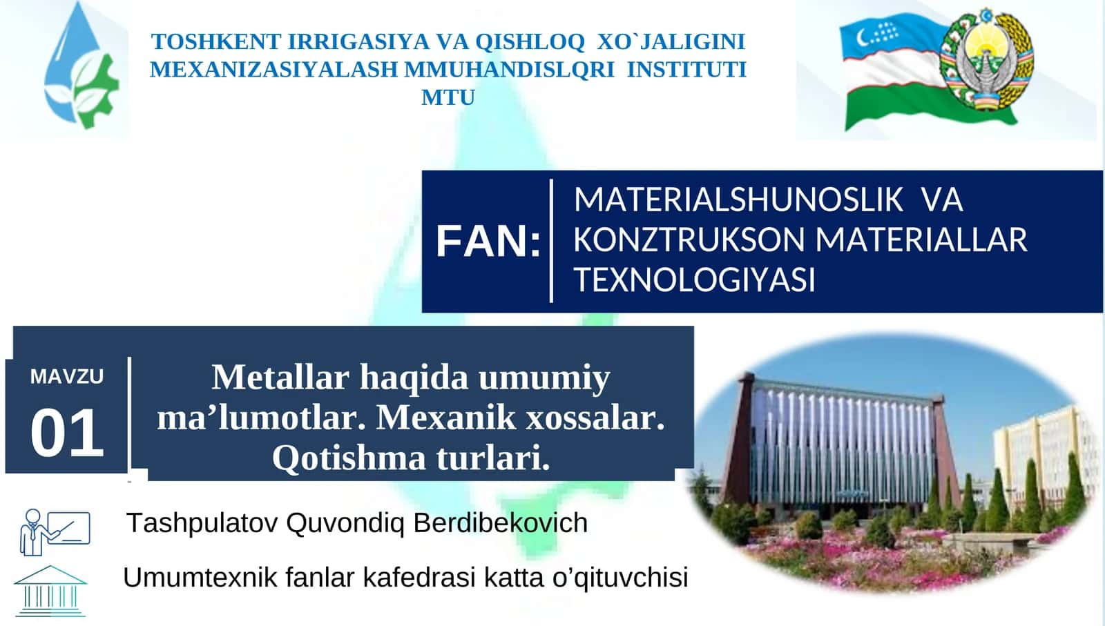 MATERIALSHUNOSLIK VA KONZTRUKSON MATERIALLAR TEXNOLOGIYASI 1