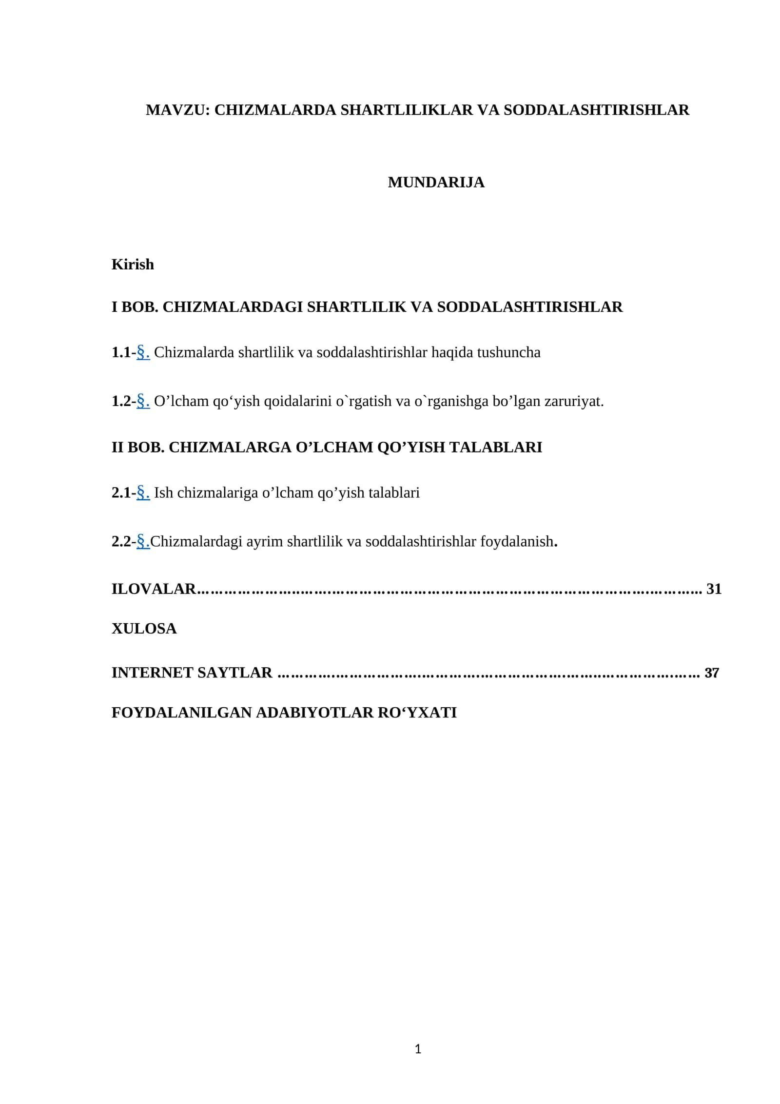 CHIZMALARDA SHARTLILIKLAR VA SODDALASHTIRISHLAR 1