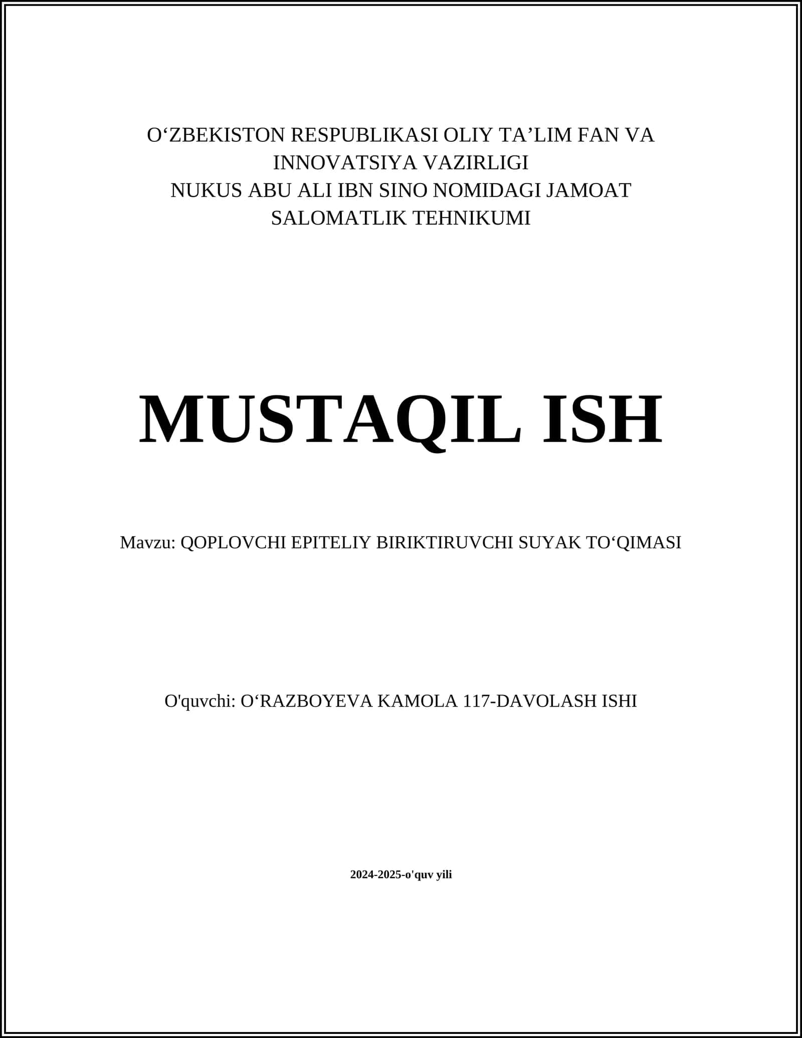QOPLOVCHI EPITELIY BIRIKTIRUVCHI SUYAK TOʻQIMASI 1