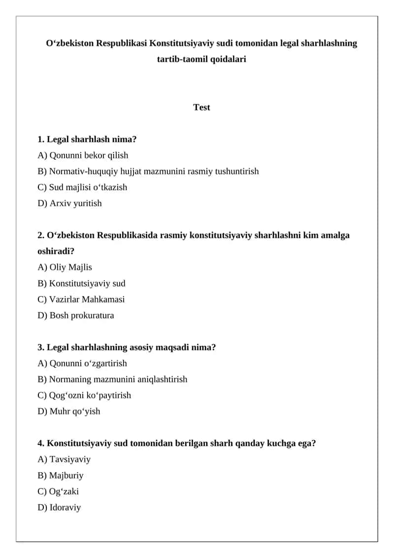 O‘zbekiston Respublikasi Konstitutsiyaviy sudi tomonidan legal sharhlashning tartib-taomil qoidalari 1