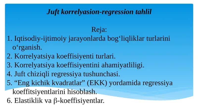 Juftkorrelyasion-regression tahlili 1