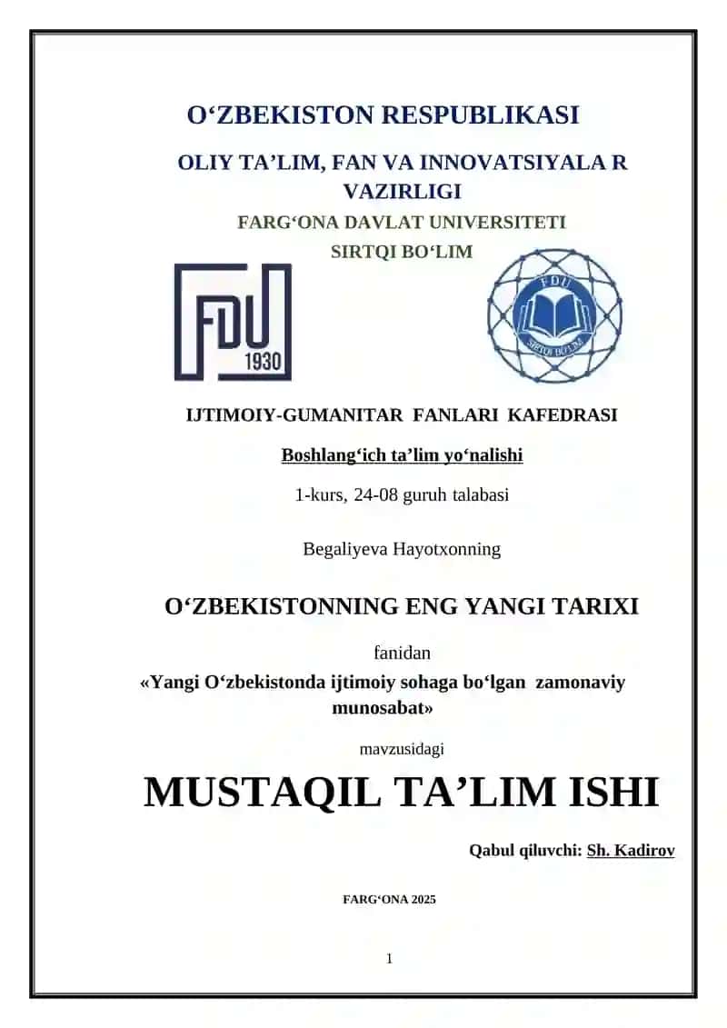 Yangi O‘zbekistonda ijtimoiy sohaga bo‘lgan zamonaviy munosabat
