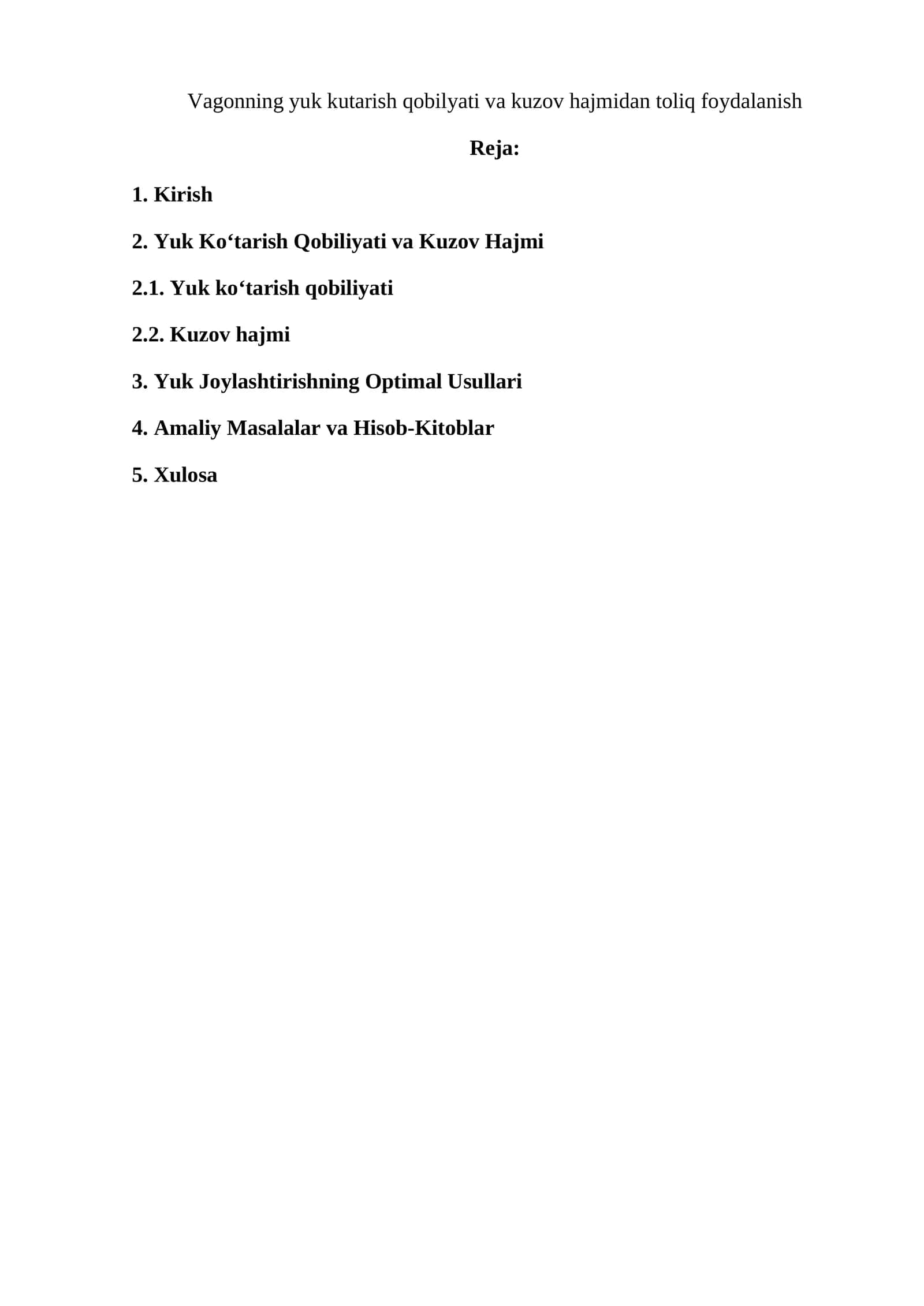 Vagonning yuk kutarish qobilyati va kuzov hajmidan toliq foydalanish 1