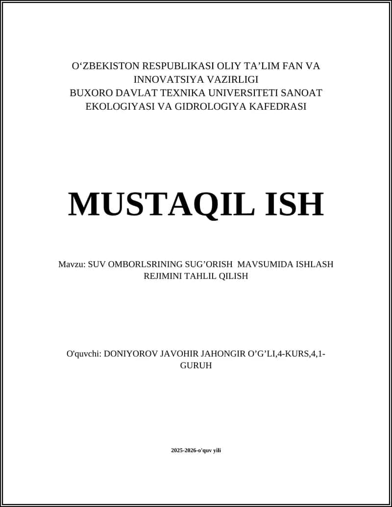 Sug‘orish mavsumida suv omborlarining suv balansini tahlil qilish 1