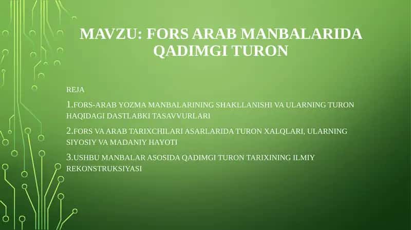 Fors arab manbalarida Qadimgi Turon 1