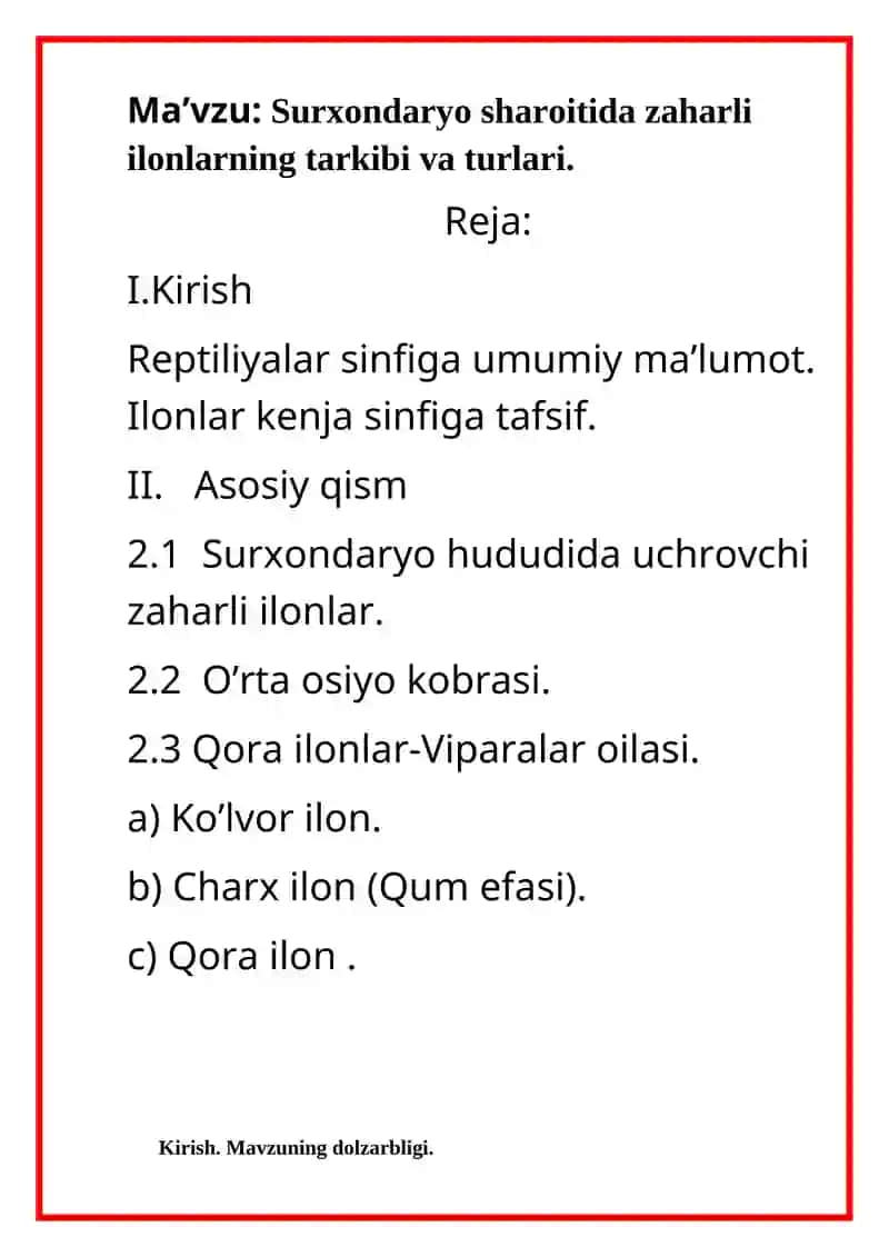 Sudralib yuruvchilar (Reptilia) sinfi kurs ishi