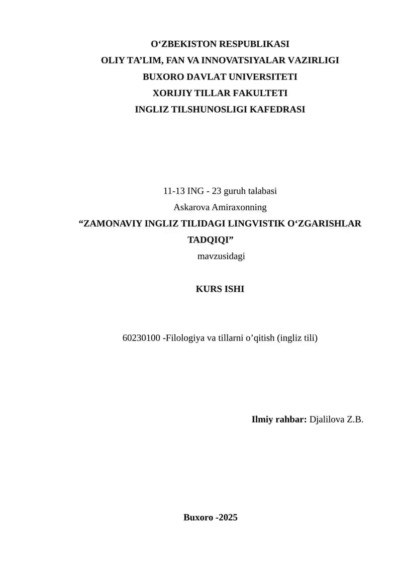 ZAMONAVIY INGLIZ TILIDAGI LINGVISTIK O‘ZGARISHLAR TADQIQI 1
