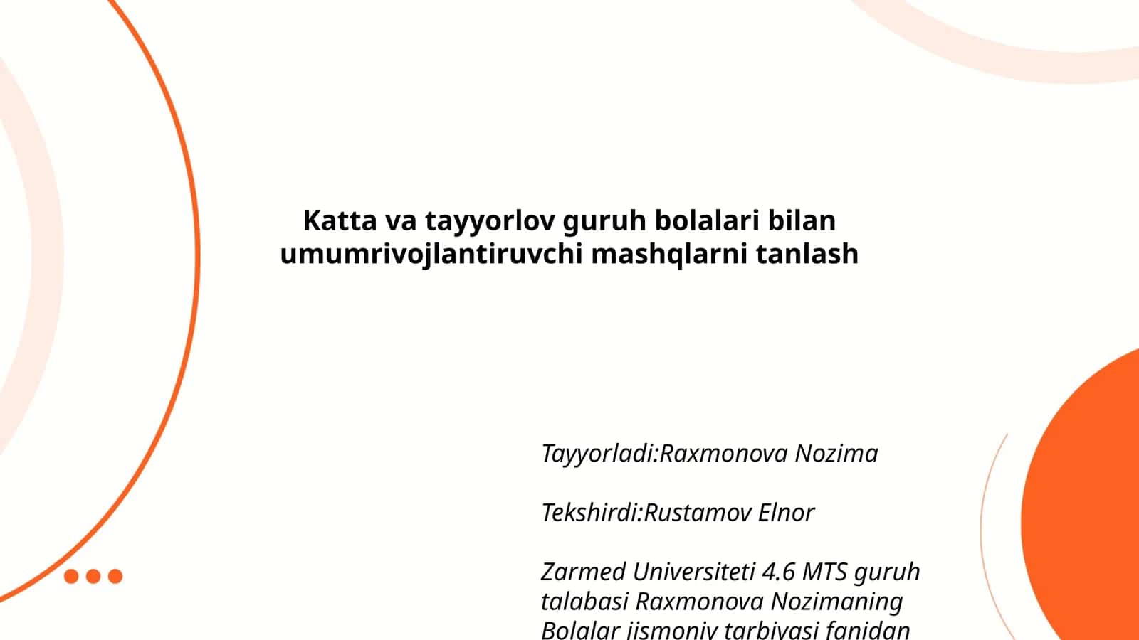 Bolalar jismoniy tarbiyasi fanidan mustaqil ish 1