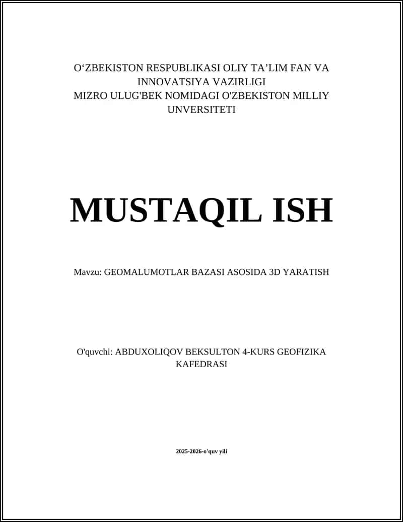 GEOMALUMOTLAR BAZASI ASOSIDA 3D YARATISH 1