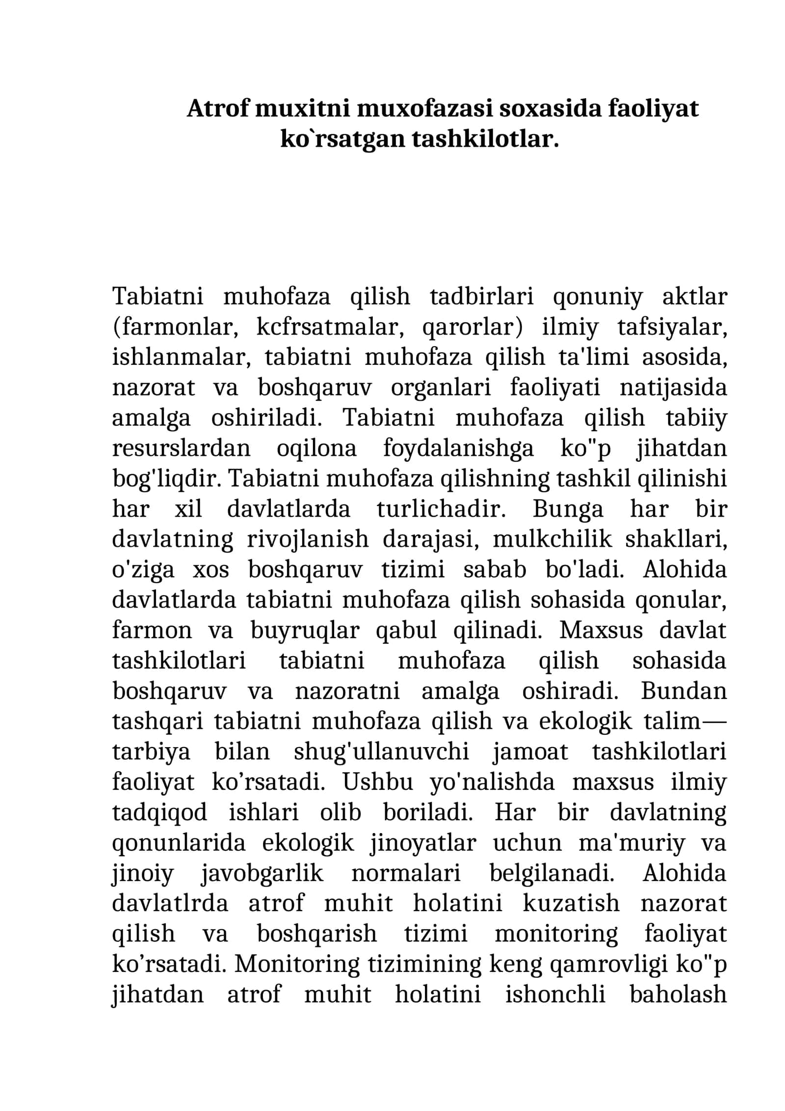Tabiatni muhofaza qilish 1