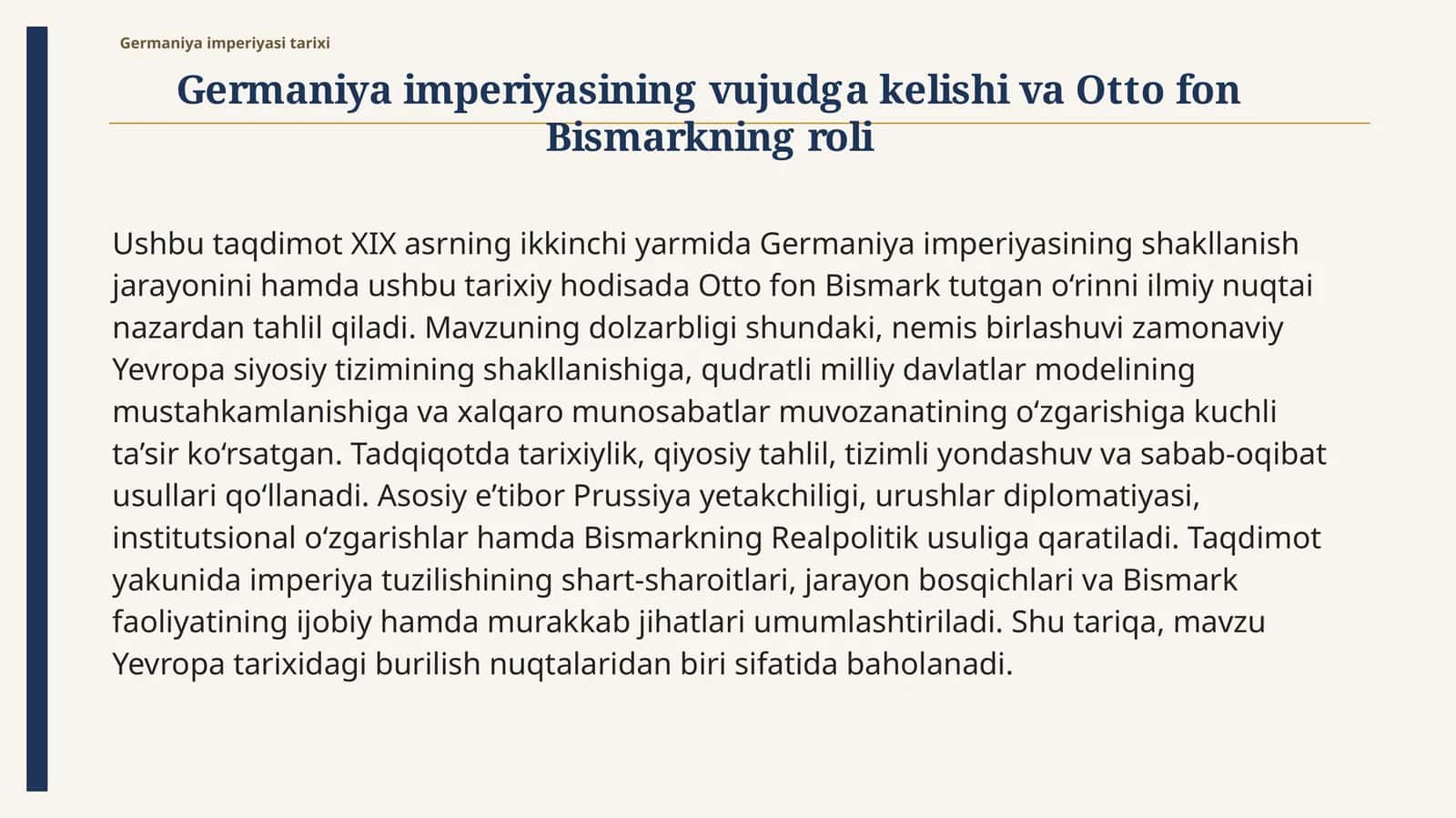 Germaniyaimperiyasining vujudga kelishi va Otto fon Bismarkning roli 1