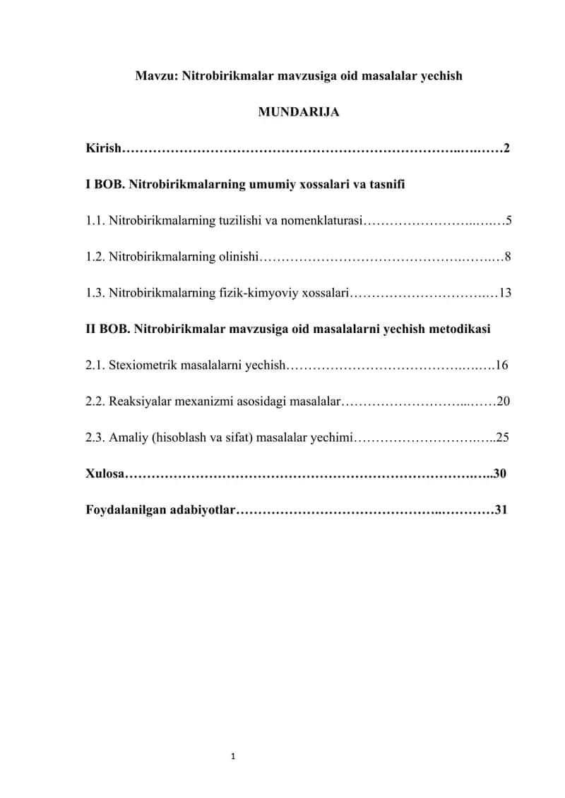Nitrobirikmalar mavzusiga oid masalalar yechish 1