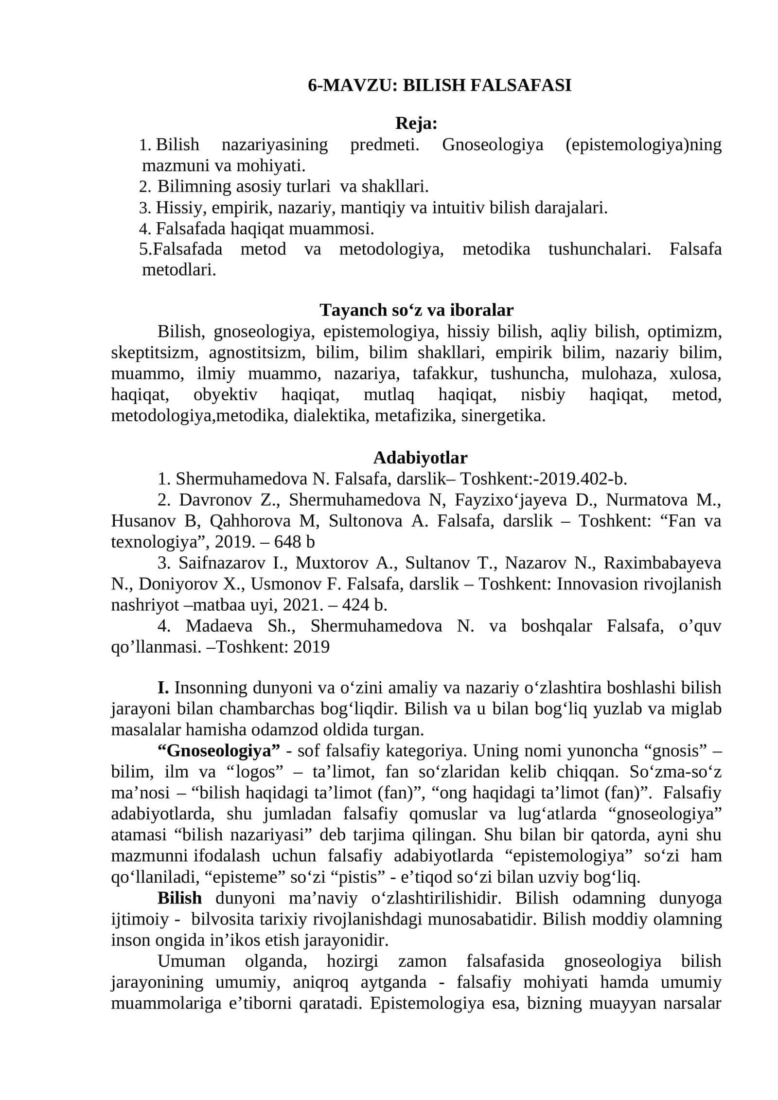 BILISH FALSAFASI 1