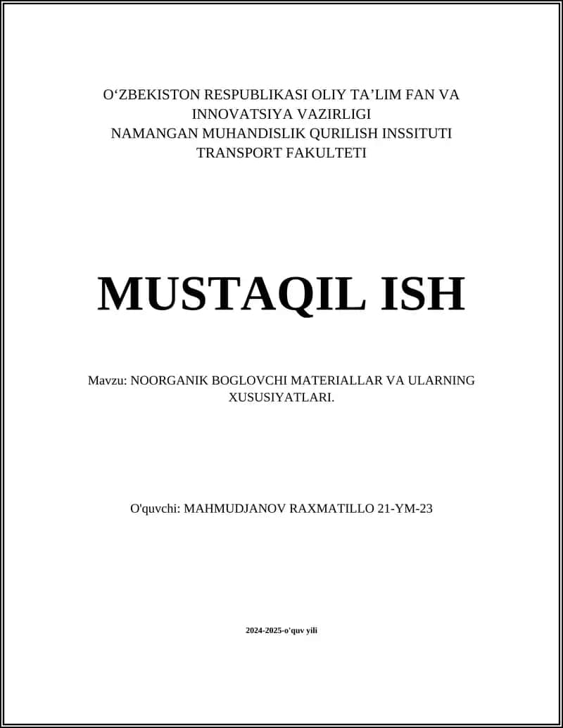 NOORGANIK BOGLOVCHI MATERIALLAR VA ULARNING XUSUSIYATLARI 1