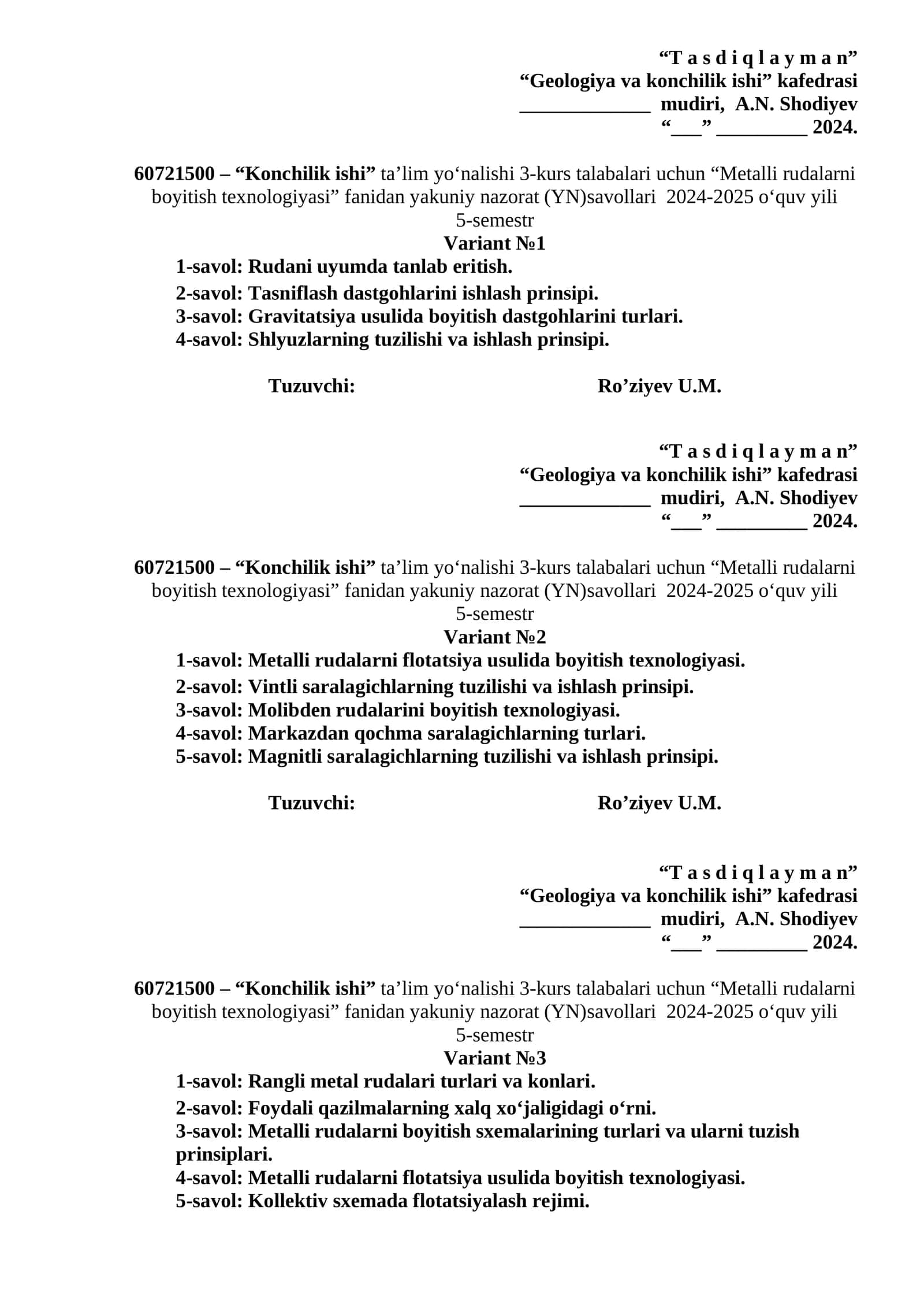 Metalli rudalarni boyitish texnologiyasi 1