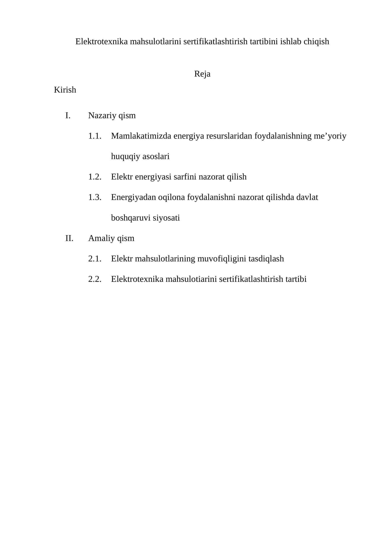 Elektrotexnika mahsulotlarini sertifikatlashtirish tartibini ishlab chiqish 1