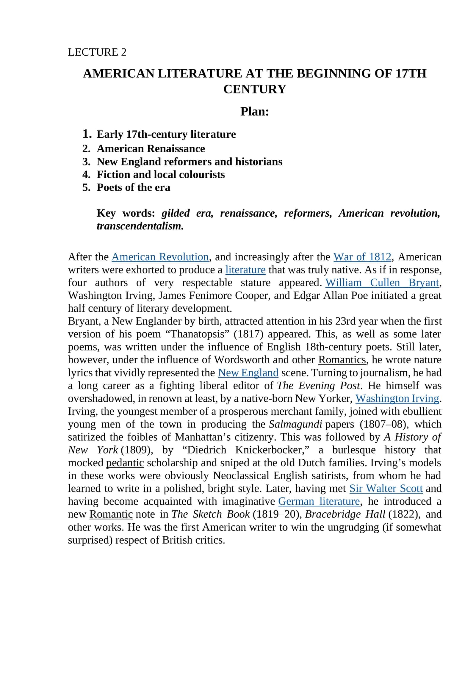 AMERICAN LITERATURE AT THE BEGINNING OF 17TH CENTURY 1