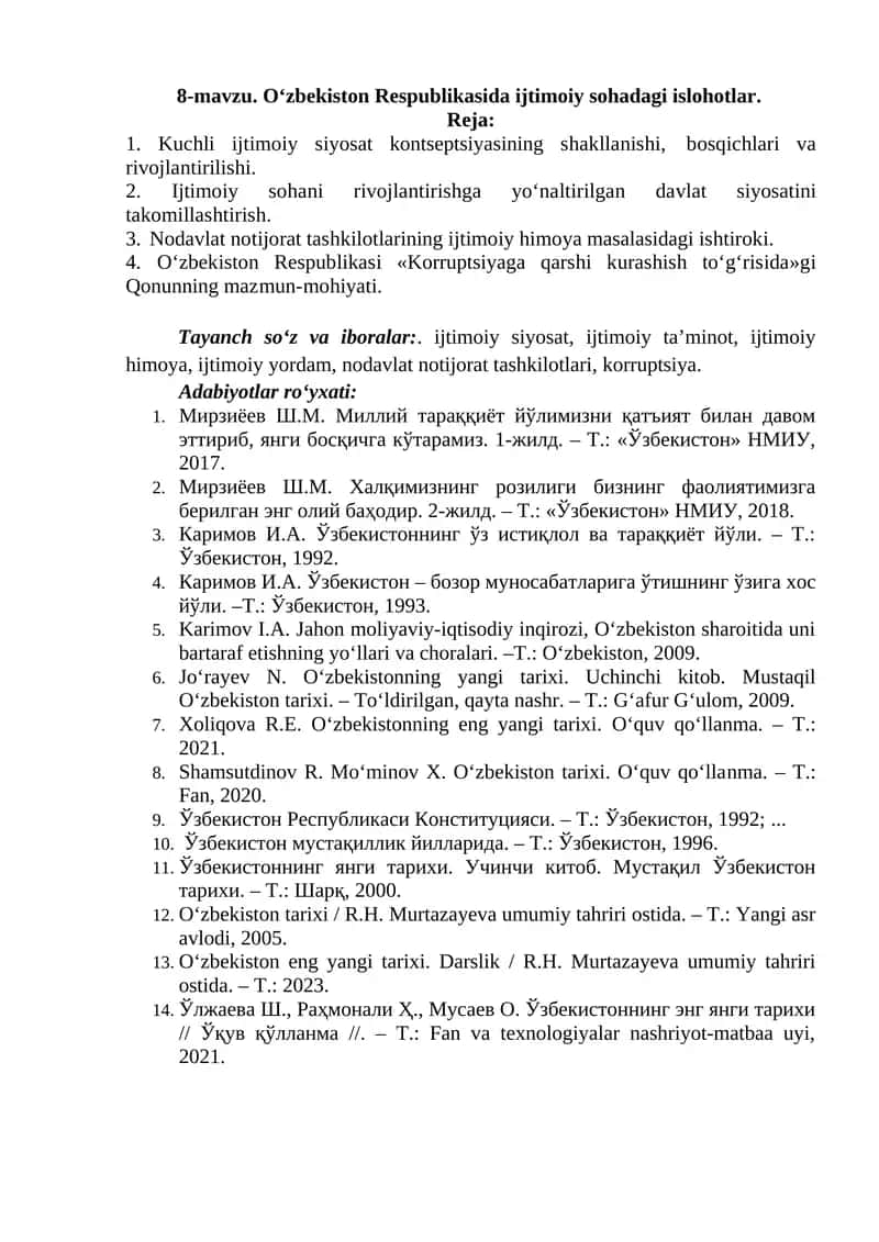 O‘zbekiston Respublikasida ijtimoiy sohadagi islohotlar 1