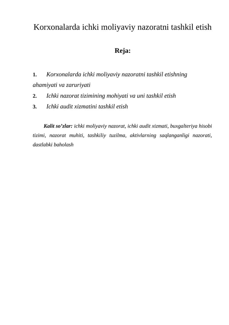 Ichki moliyaviy nazoratni tashkil etish 1