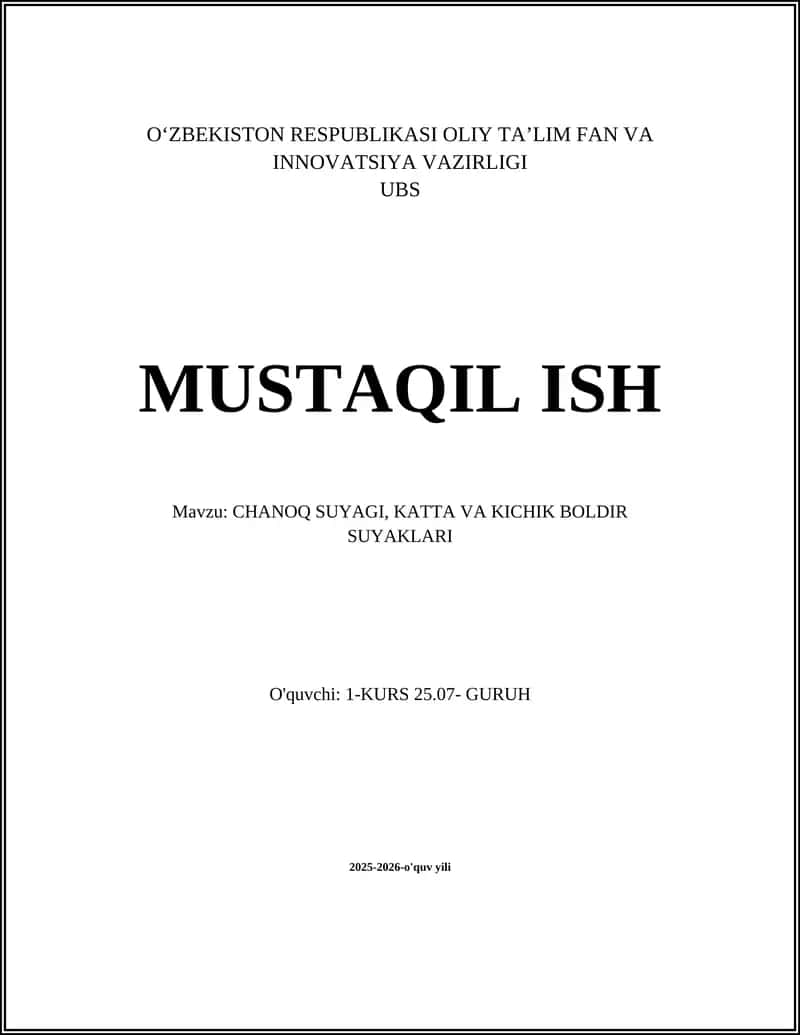 CHANOQ SUYAGI, KATTA VA KICHIK BOLDIR SUYAKLARI 1