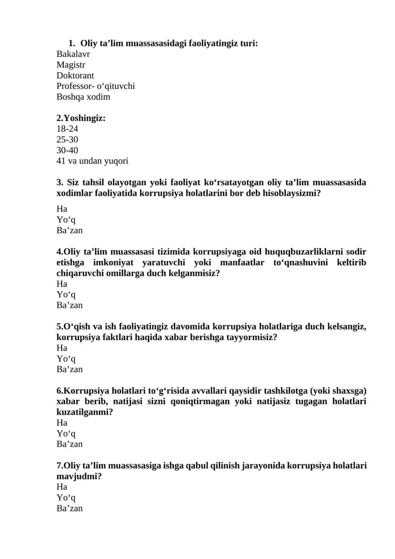 Oliy ta’lim muassasasida korrupsiya holatlari 1